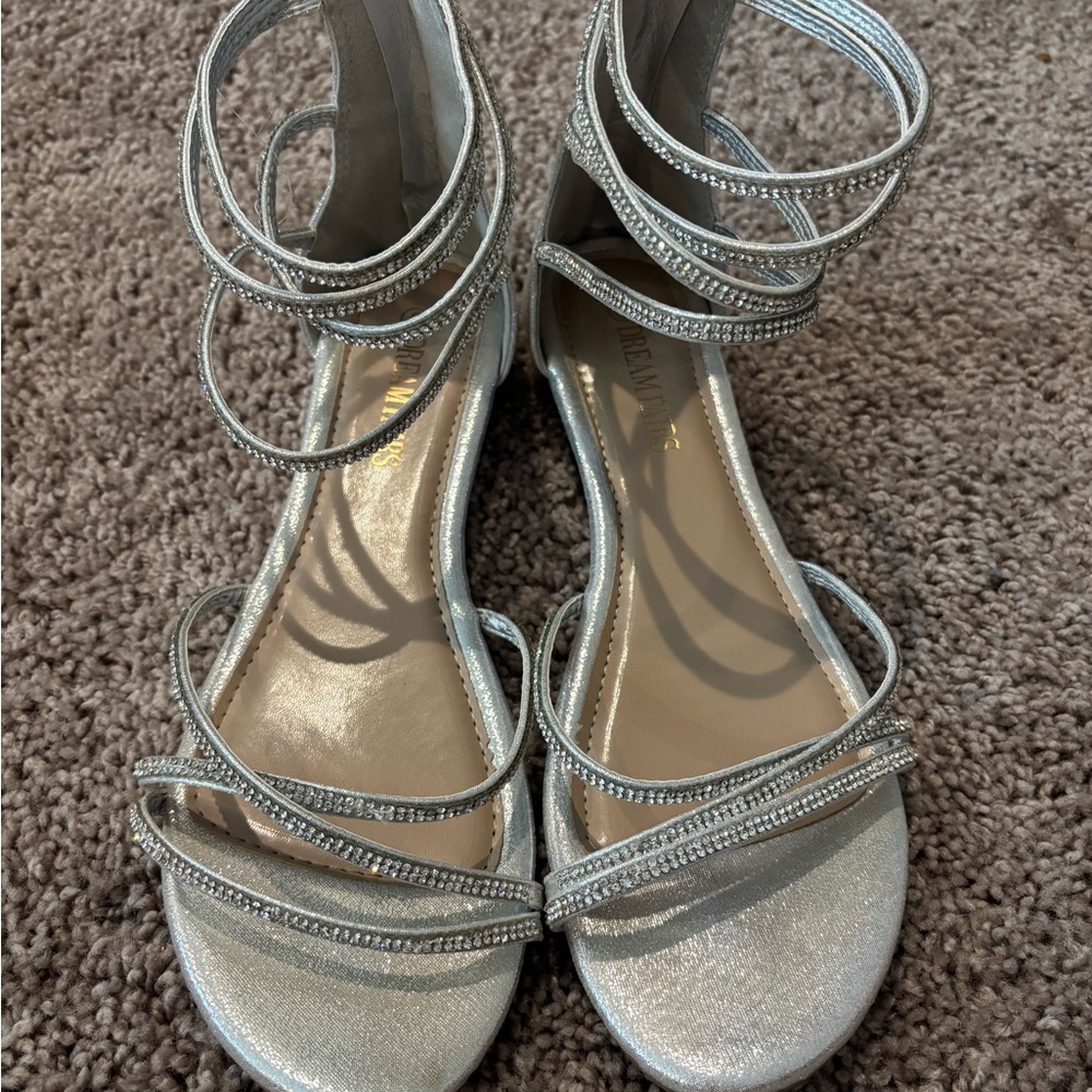Dream Pairs Silver Sandals with Rhinestone Straps